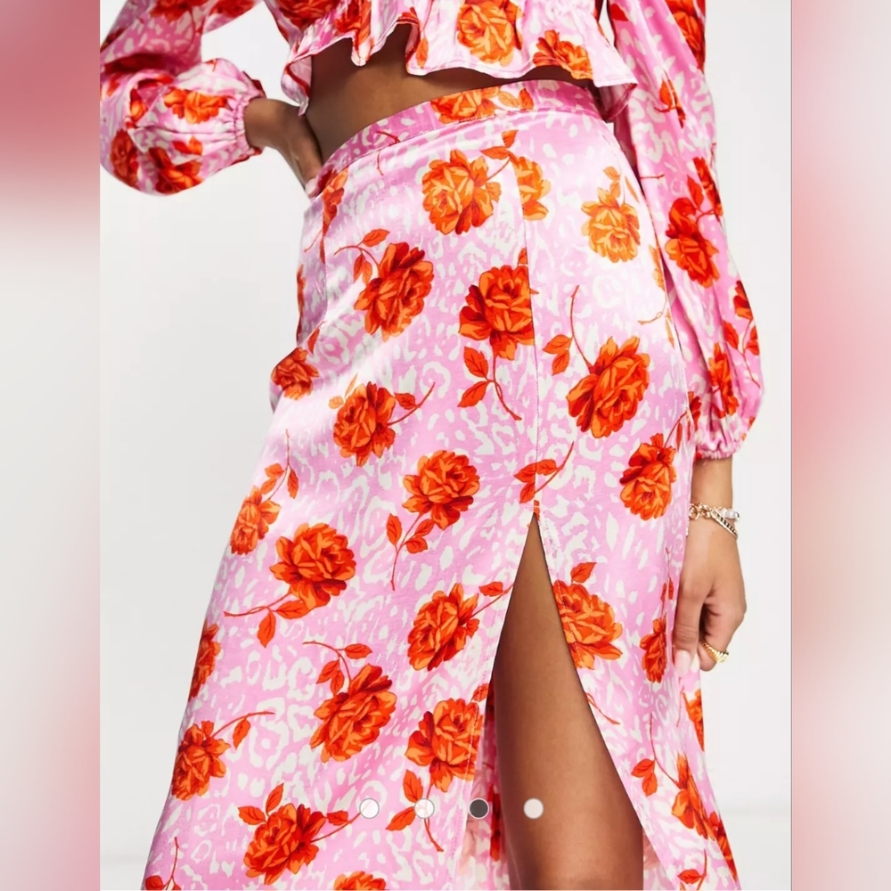 Topshop co-ord rose animal split midi skirt in Pink Size 6 - Picture 5 of 13